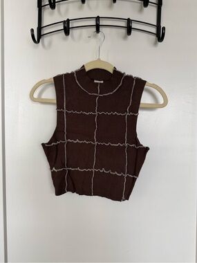 Garage Sleeveless Mock Neck Crop Top in Dark Brown